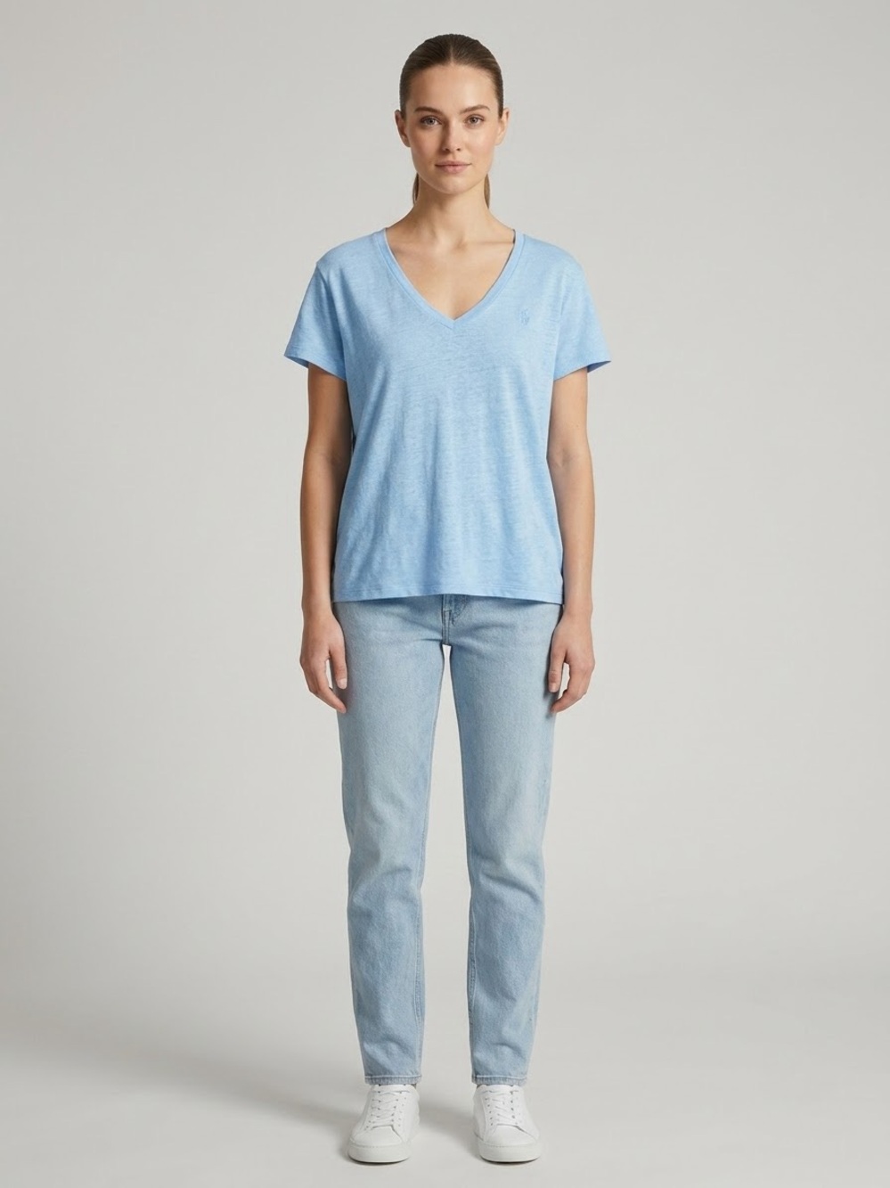 Polo Ralph Lauren Women's Light Blue 100% Linen V-Neck T-Shirt Size M